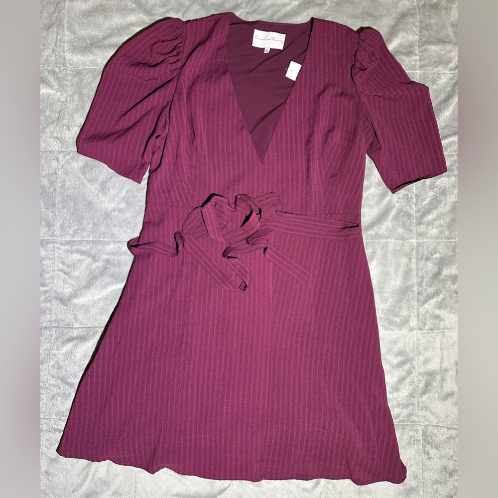 Charles Henry Tonal Check Wrap Dress Large Burgundy